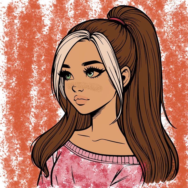 realistic girl with a high ponytail