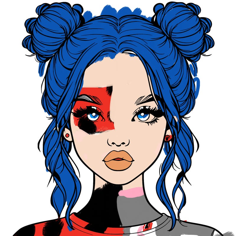 realistic girl with two buns in hair and lips