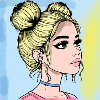 realistic girl with buns on the top of her head