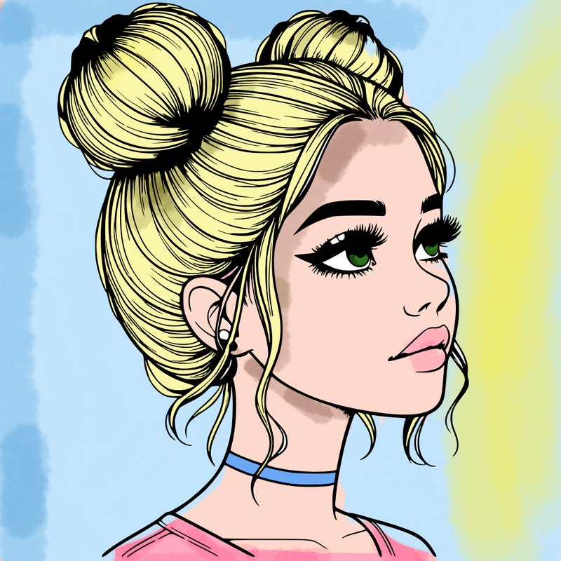 realistic girl with buns on the top of her head