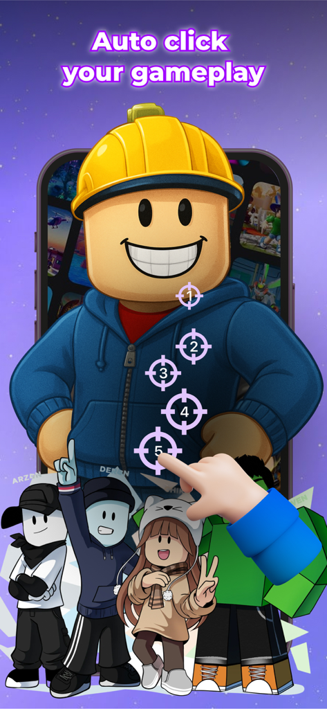 Tapping: Auto Clicker App - Tapping Auto Clicker app interface showing multiple click targets over a mobile game