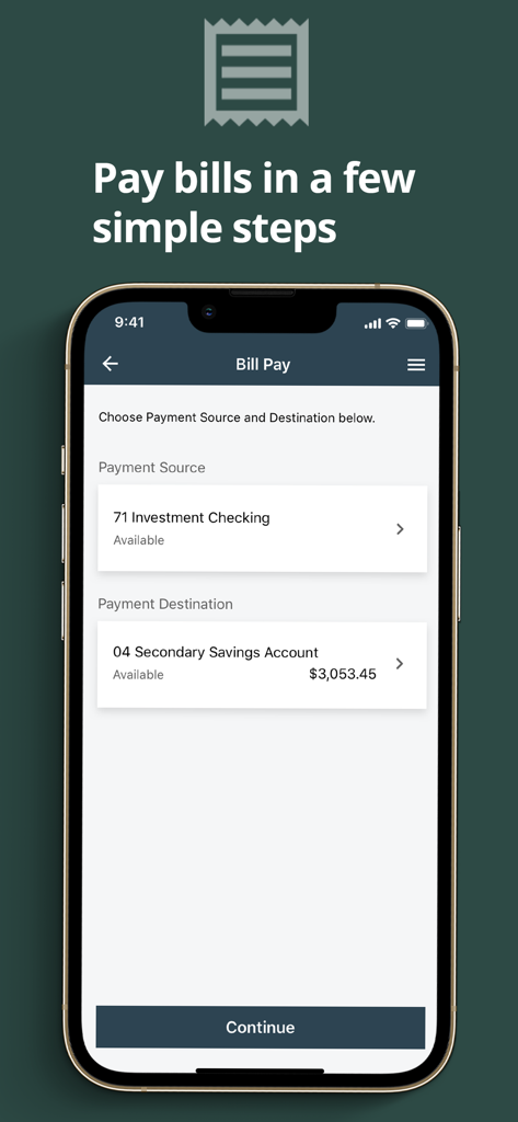 SchoolsFirst FCU Mobile - Interface de l'application mobile SchoolsFirst FCU affichant la fonction de paiement de factures avec la source et la destination du paiement