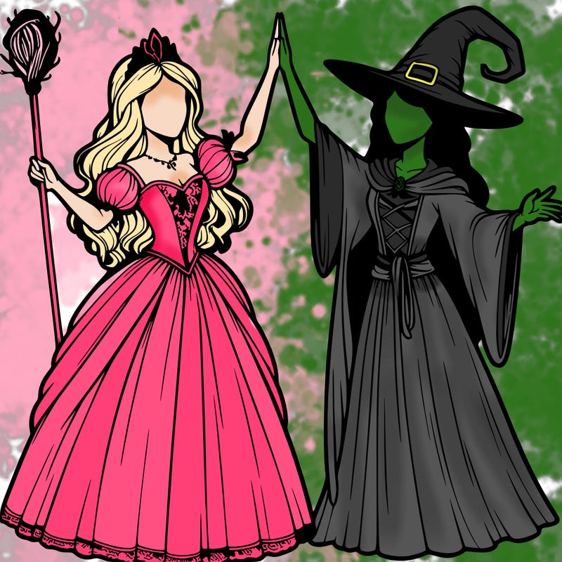 detailed realistic split of a princess and a witch