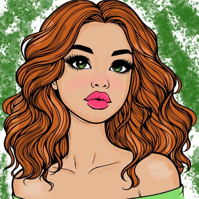 realistic girl with wavy hair and lips