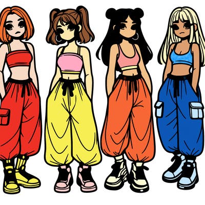 girls with crop top with baggy pants