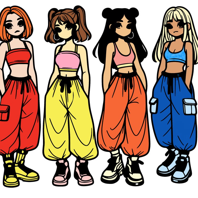 girls with crop top with baggy pants