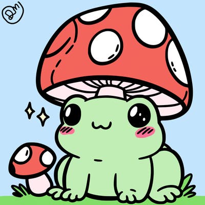 a cute frog with a mushroom hat