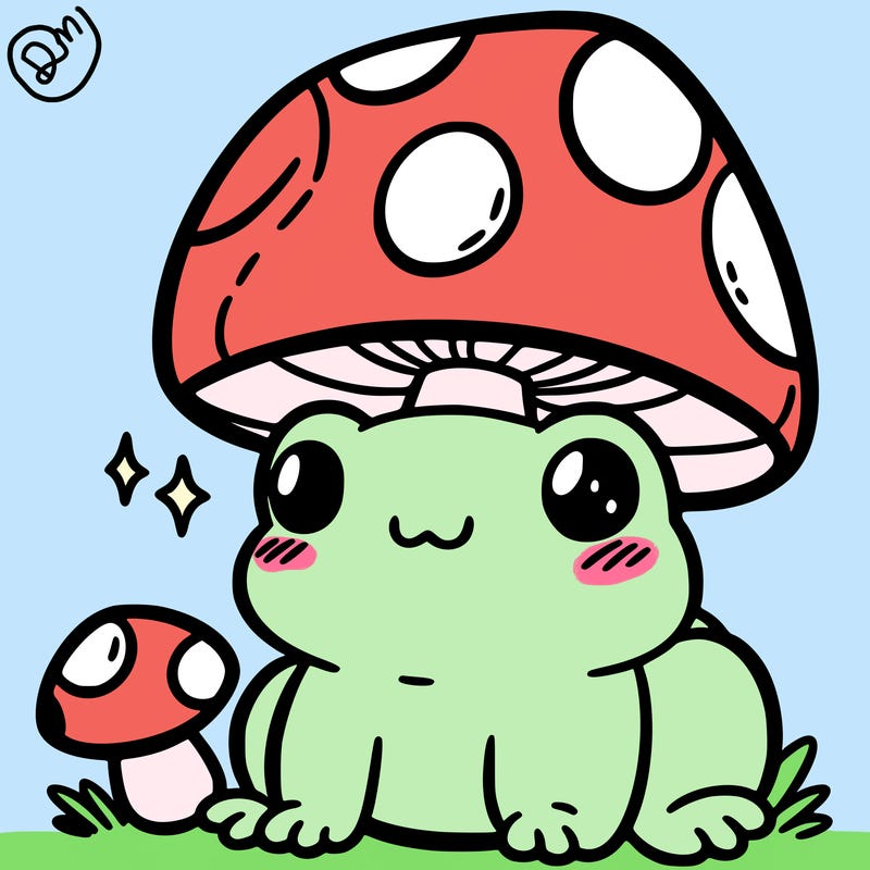 a cute frog with a mushroom hat