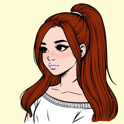 realistic girl with a high ponytail