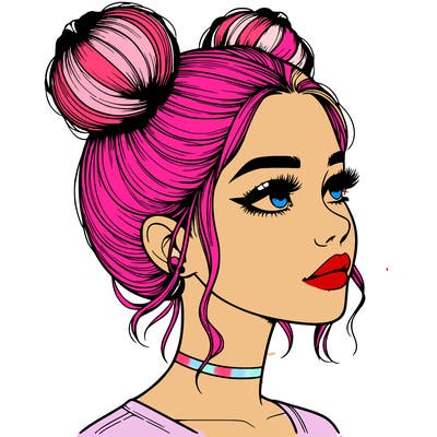 realistic girl with buns on the top of her head