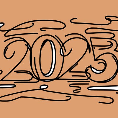 one line scrawled numbers sketch design “2025”