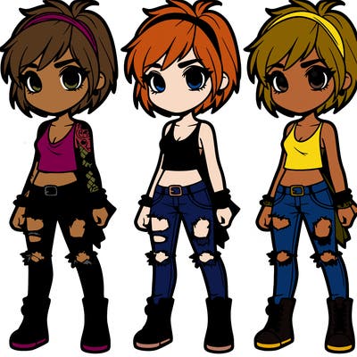 a rocker girl, with ripped jeans and short hair