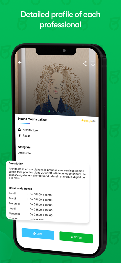 Jobbers: Jobbing and Freelance - Detailed professional profile view on the Jobbers app showing architect services and working hours