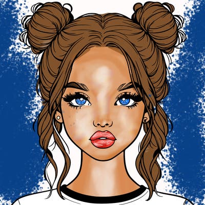 realistic girl with two buns in hair and lips