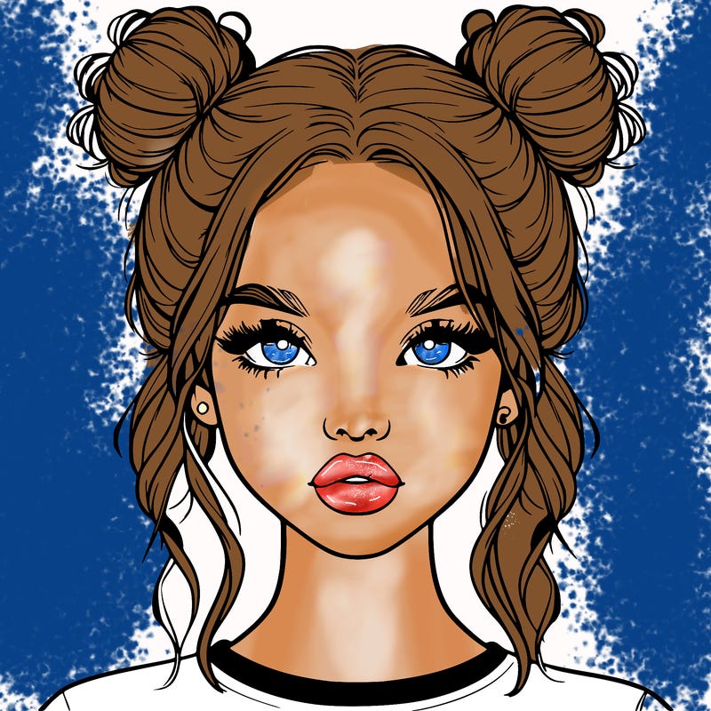 realistic girl with two buns in hair and lips