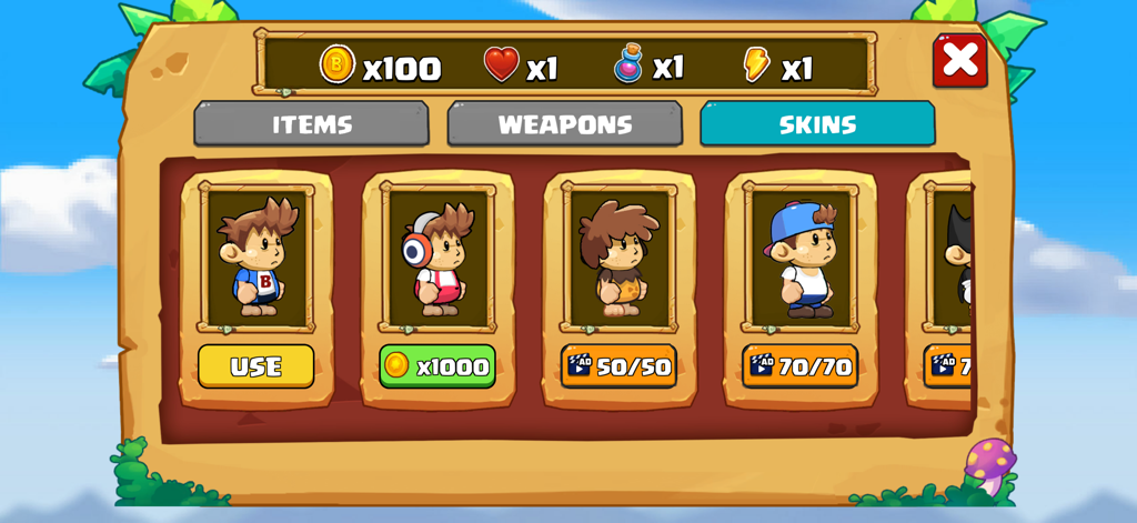 Billy's Jungle Adventure - Character skins selection menu for Billys Jungle Adventure