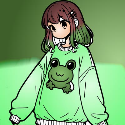 girl wearing frogging sweatshirt