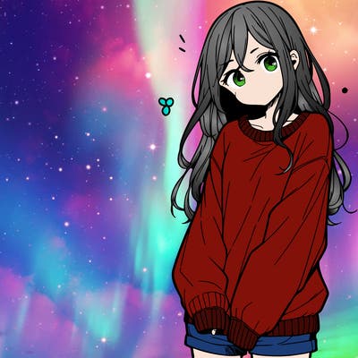 manga teen girl  in a sweater and baggy pants