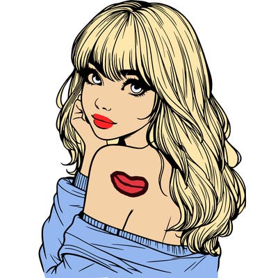 realistic girl with bangs looking over her shoulder