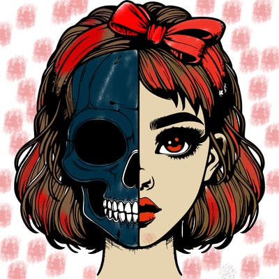 realistic girl with half skull mask