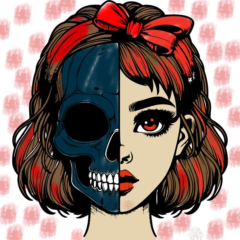 realistic girl with half skull mask