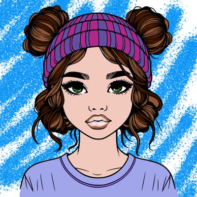 realistic girl with buns in her hair with a beanie on