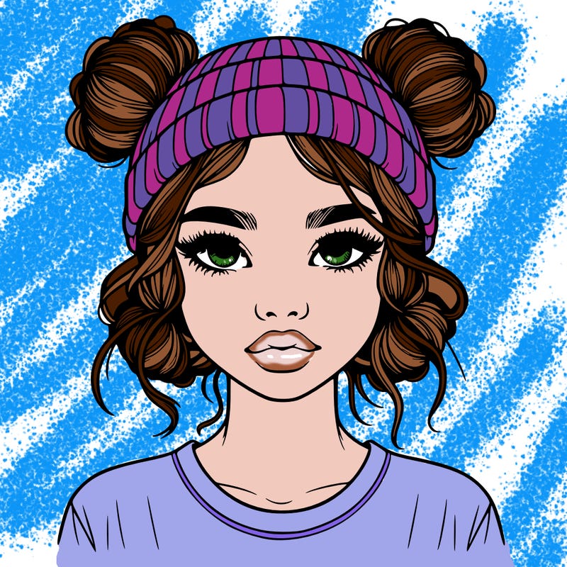 realistic girl with buns in her hair with a beanie on