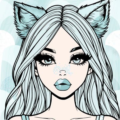 realistic girl with fox ears and realistic lips