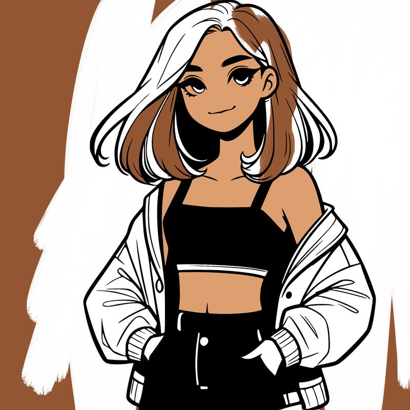 a realistic girl with a crop top and short shorts in an open jacket