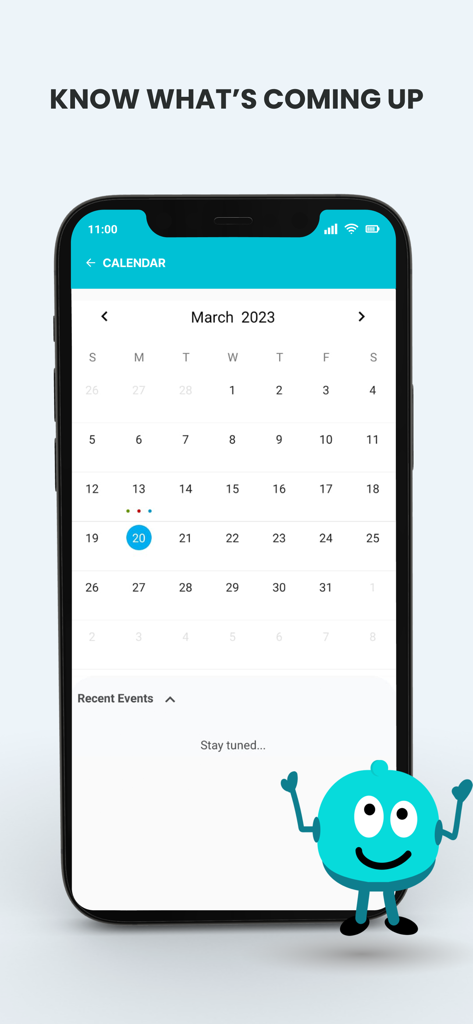 WOVO - Smartphone screen showing the WOVO app calendar feature for tracking workplace events and schedules