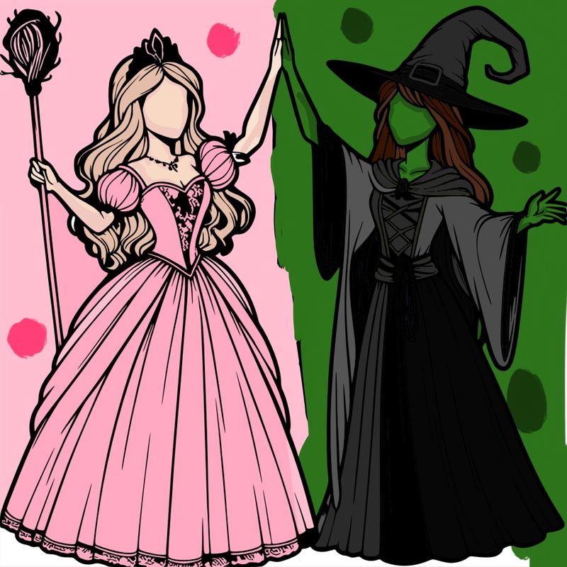 detailed realistic split of a princess and a witch