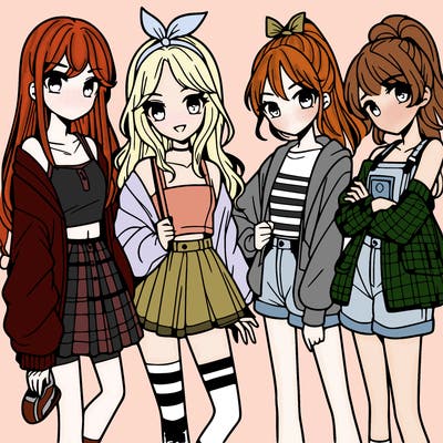 teen manga girls group of 4
