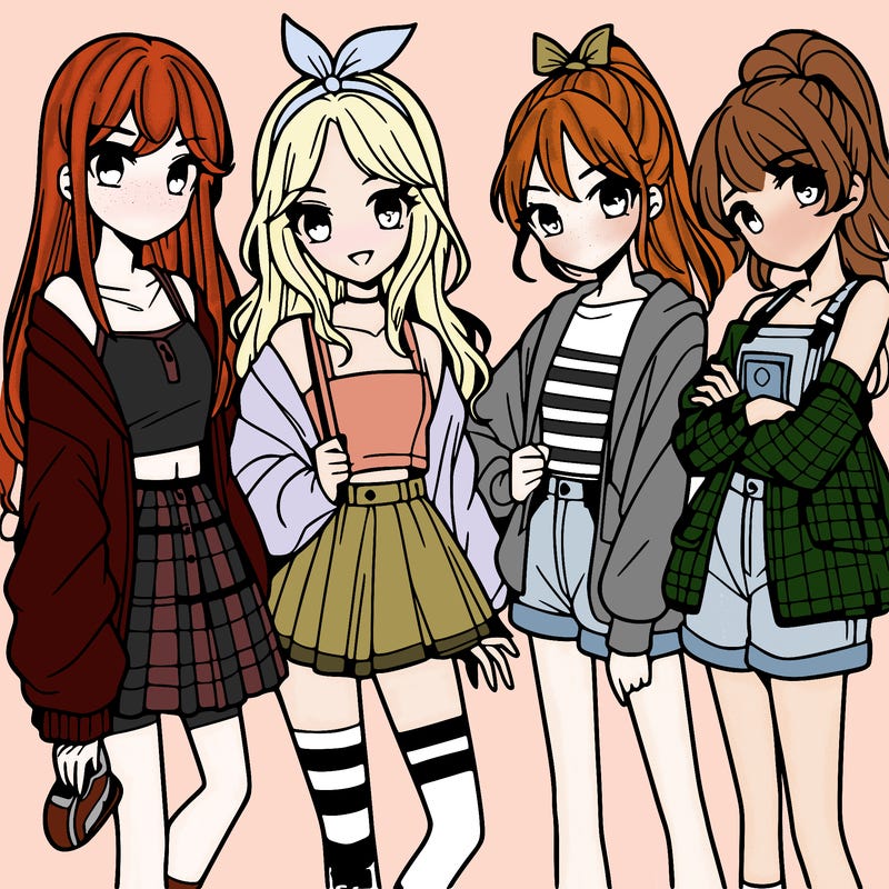 teen manga girls group of 4