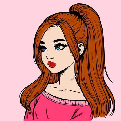 realistic girl with a high ponytail