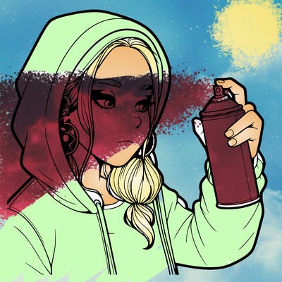 a realistic girl, spray painting