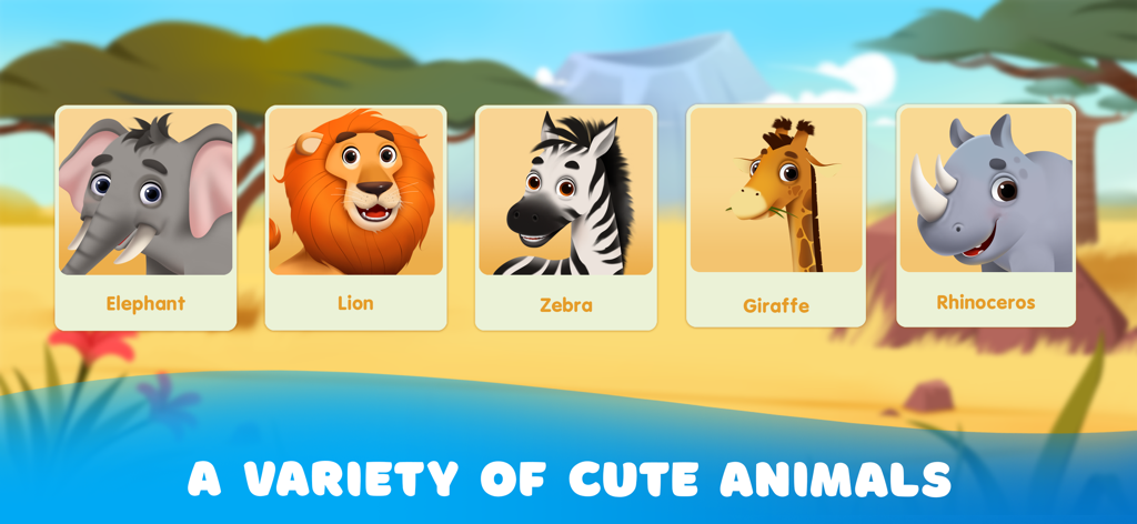 Puzzle Me! Kids Animal Jigsaw - Une sélection de mignons animaux de safari dessinés, y compris un éléphant, un lion, un zèbre, une girafe et un rhinocéros pour un jeu éducatif pour enfants