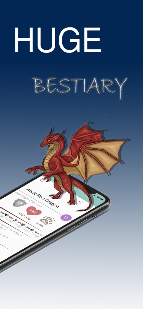 Illustration d'un Dragon Rouge Adulte et statistiques de monstre affichées dans le bestiaire de l'Application Compagnon 5e