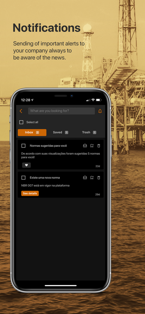 Target GEDWeb - Target GEDWeb mobile app notifications screen showing alerts for technical standards updates