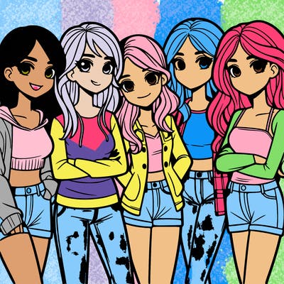 a group of 5 teen girls