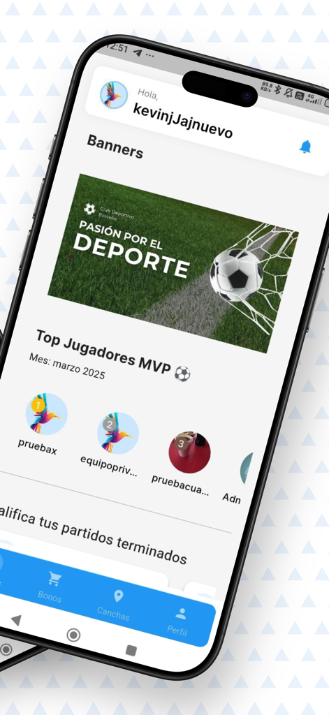 FUTPLAY mobile app screen displaying top MVP players and a soccer sports banner.
