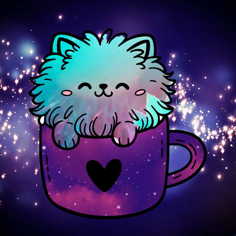 fluffy cat in a coffee mug