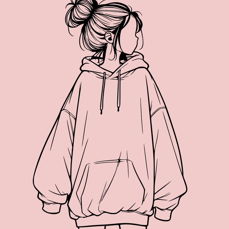 realistic girl with a oversized sweatshirt on and a bun