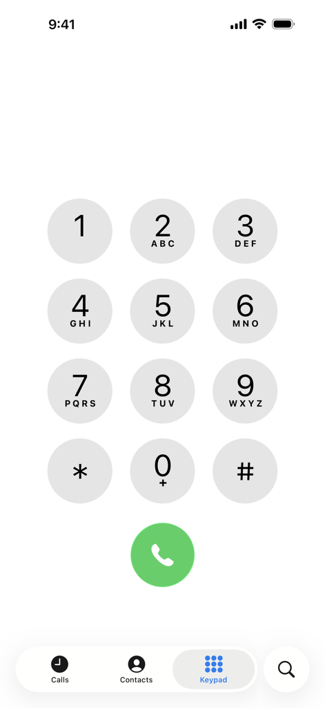 Phone - La interfaz del teclado numérico de la app Teléfono de Apple en un iPhone.