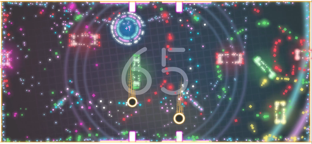 Ding Dong XL - A fast paced neon arcade game screen from Ding Dong XL with a high score of 65