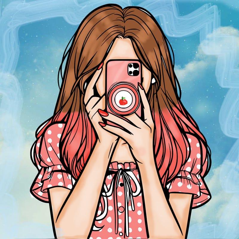 a realistic girl holding her phone taking pictures