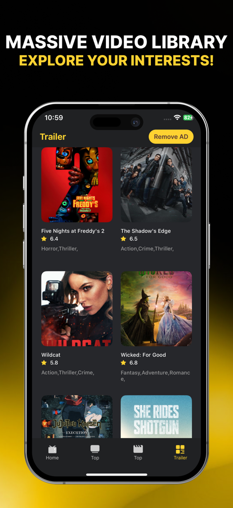 DeepVideo X interface showing a massive video library of trending movies and anime trailers