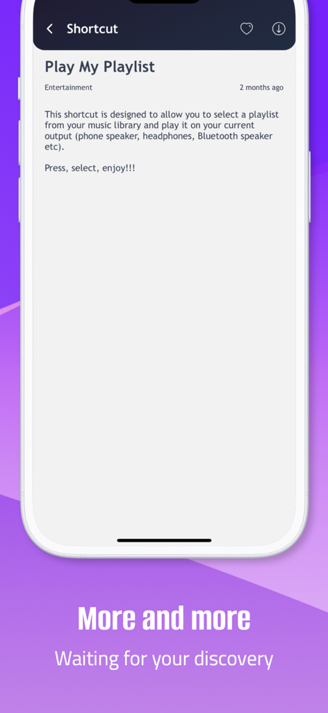 Ask app for Siri for use - A screen showing the details of a Play My Playlist shortcut in the Ask app for Siri for use app