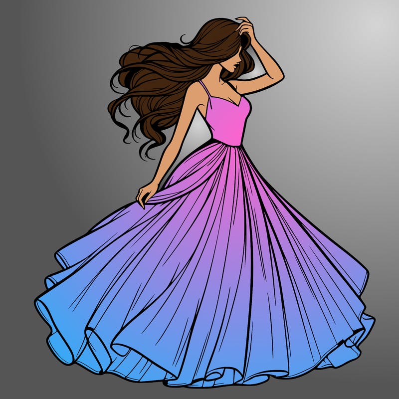 realistic woman with dress flowing in the wind