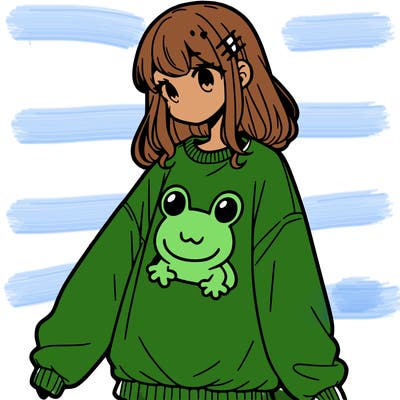 girl wearing frogging sweatshirt