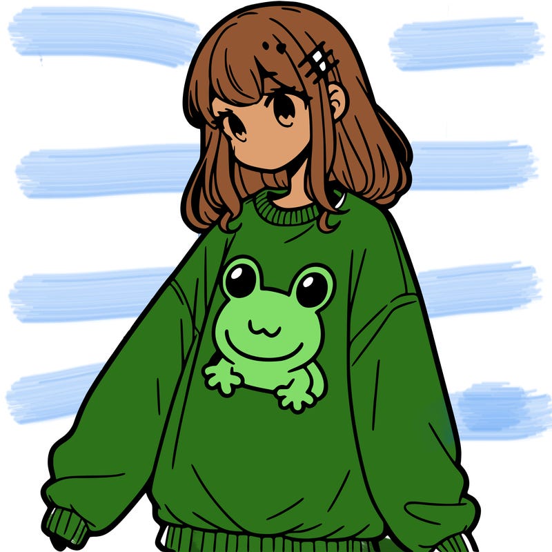 girl wearing frogging sweatshirt